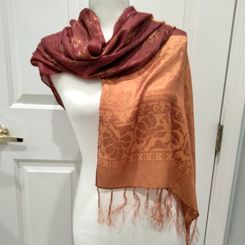 Shawl/Dupatta, Traditional Banarasi, Rust and Gold